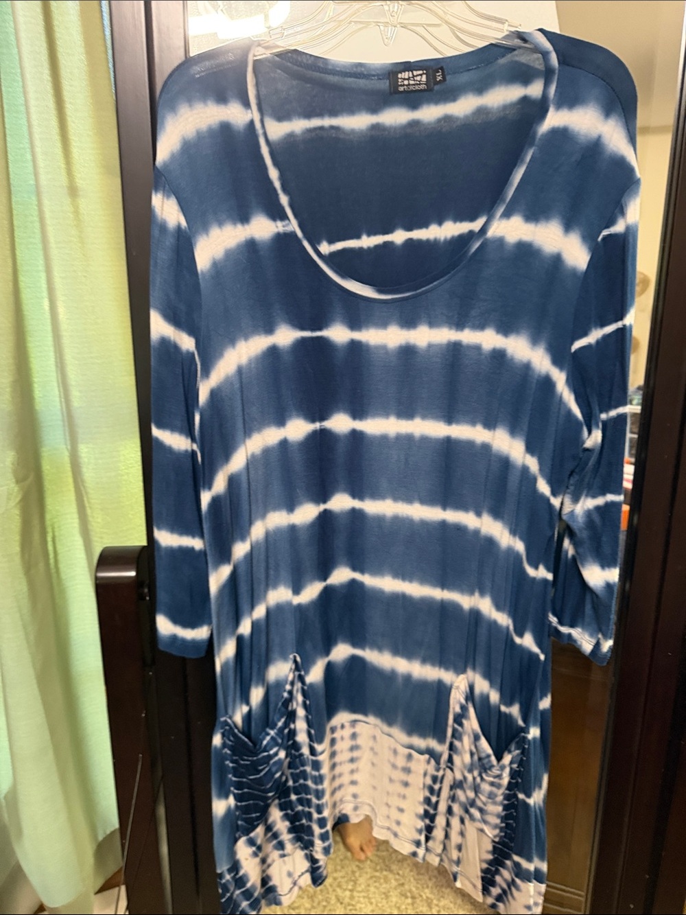 Women’s Scoop Neck Tie-Dye Tunic Top by Studio 1940 - Blue and White